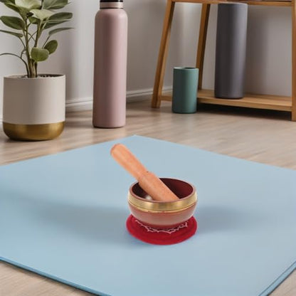 Veemoon Nepal Handcrafted Rainbow Singing Bowl Set with Cushion and Mallet, Tibetan Sound Bowl for Yoga Meditation and Sound Therapy, Decorative Red Meditation Instrument