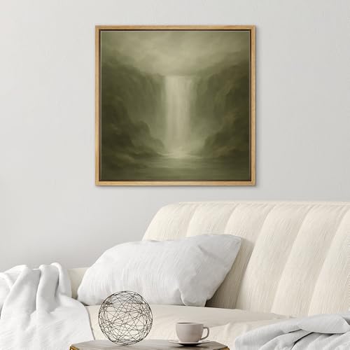 SIGNWIN Framed Canvas Print Wall Art Misty Waterfall Canyon Soothing Nature Landscape Illustrations Fine Art Farmhouse/Country for Living Room, Bedroom, Office - 16"x16" NATURAL - color: BS18-2507-SAR15, size: 16L" x 16W"