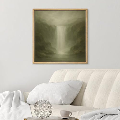 SIGNWIN Framed Canvas Print Wall Art Misty Waterfall Canyon Soothing Nature Landscape Illustrations Fine Art Farmhouse/Country for Living Room, Bedroom, Office - 16"x16" NATURAL - color: BS18-2507-SAR15, size: 16L" x 16W"