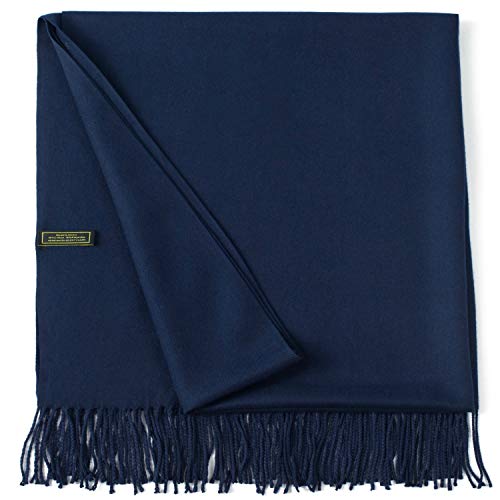 CJ Apparel Solid Color Tassels Design Nepalese Shawl Scarf Wrap Stole Throw Head Wrap Pashmina Gift Hand Made in Nepal New - color: Dark Blue