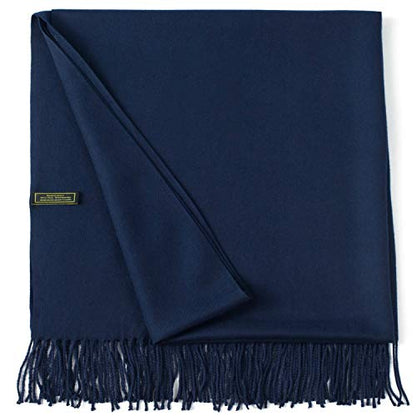 CJ Apparel Solid Color Tassels Design Nepalese Shawl Scarf Wrap Stole Throw Head Wrap Pashmina Gift Hand Made in Nepal New - color: Dark Blue