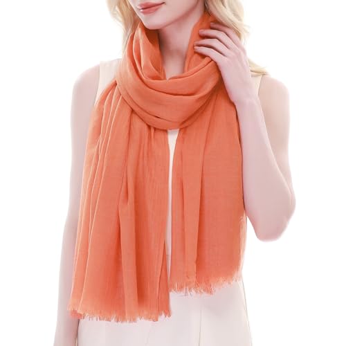 RIIQIICHY Scarf for Women Lightweight Solid Color Long Fashion Gauze Scarves Shawl Wrap - color: Orange
