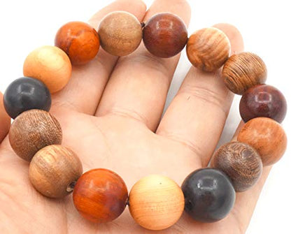 Tibetan Bracelet Mala Buddhist Buddha Meditation 15mm Natural Wood Bead Men Elastic Prayer Bracelet