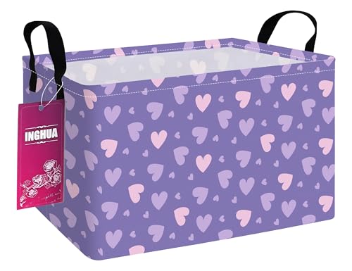 Rectangular Storage Basket Fabric Organizer Bin for Toys,Books,Clothes,Gifts,Pets-Perfect for Home,Office,Nursery,Dorm,Shelf(Rec-Purple hearts) - color: Rec-Purple hearts
