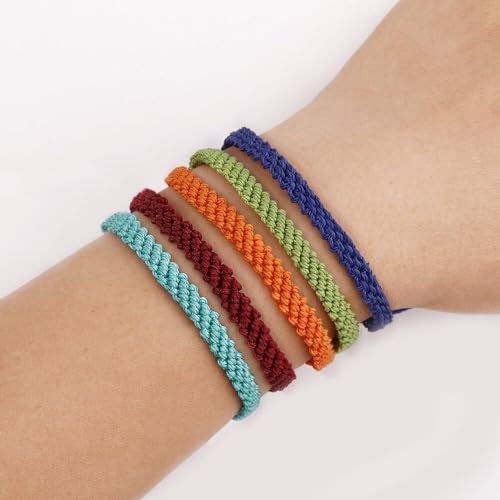 Handmade Braided String Rope Bracelets Simple Adjustable Woven Bracelet Tibetan Buddhist Protection Good Luck Kabbalah Amulet String Boho Summer Surfer Bracelets Waterproof Anklets