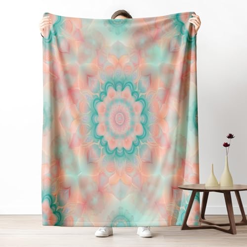 Meditation Blanket 30x40 Inch, Boho Hippie Mandala Fleece Throw Blanket for Couch Bed, Oriental Bohemia Floral Soft Blankets Cozy Lightweight Flannel Small Blankets Warm for All Season - color: Teal, size: 30"x40"