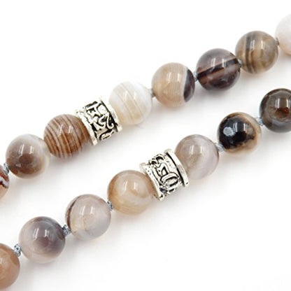 mala Beads Necklace for Women Man, mala Bracelet, Prayer Beads Necklace - color: Botswana agate