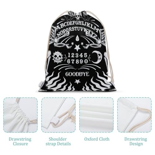 Skull Skeleton Witch Board Tarot Black Art Portable Canvas Drawstring Backpack with Drawstring Pockets 30x40cm - color: Skull Skeleton Witch Board Tarot Black Art, size: 30x40cm