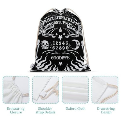 Skull Skeleton Witch Board Tarot Black Art Portable Canvas Drawstring Backpack with Drawstring Pockets 30x40cm - color: Skull Skeleton Witch Board Tarot Black Art, size: 30x40cm