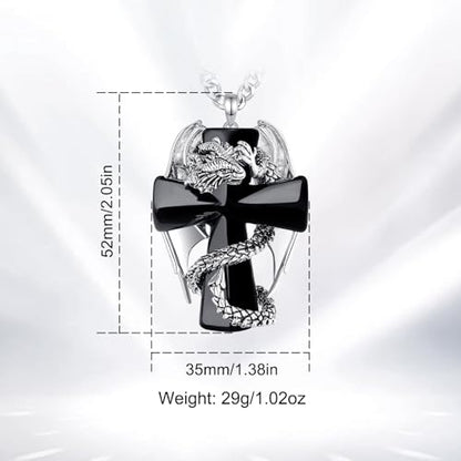 INFUSEU Unique Dragon Necklaces with Healing Crystal Stone for Men Women, Personalized Spiritual Gifts, 24 Inch Chain - color: Large Black Cross