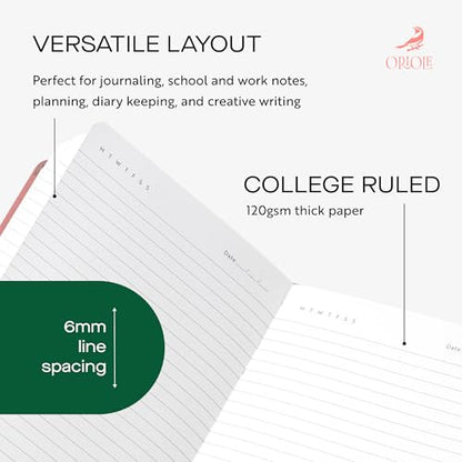 Oriole Vegan Leather Ruled Notebook - Pink | 176 Pages of Thick Lined Paper | Soft Touch Hardcover Journal (5 x 8 in) with Gold Foil Bird Design & Luxury Gift Box - color: Pink