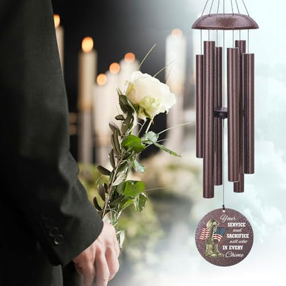36inch Personalized Wind Chimes, Memorial Wind Chimes for US Veteran, Wind Chime for Loss of Loved Dad, Sympathy Memorial Gifts, Thank You Veteran Solider, Outdoor Decor (Produced in USA)