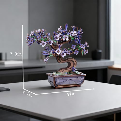 3D Puzzles for Adults Wooden Flower，DIY Crafts for Adults Bonsai Tree Building Set, Artificial Flower Decor, Artificial Plant Model Toy for Desk or Home Decor，Birthday Valentine's Day