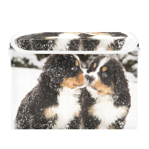 senya Large Storage Bins with Linen Bernese Mountain Dog Collapsible Foldable Storage Cubes Fabric Closet Organizer Containers Box with Flip-Top Lid for Home Bedroom Office 16.7 x 12.6 x 11.8in - color: Bernese Mountain Dog