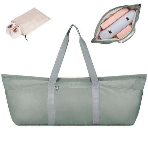 Large Yoga Mat Bag with Shoes Compartment and Wet Pocket Ladies Pilates Gym Tote Bag with Yoga Mat Holder Strap for Women Men Workout Carrier Stuff Accessories - color: Greenish Grey