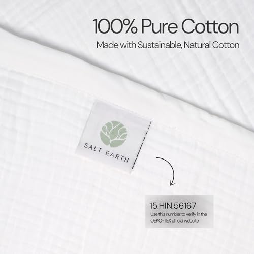 Salt Earth 100% Cotton Muslin Throw Blanket Gauze Blanket 55"X75" Twin, 4 Layered for Couch, Bed, Living Room,Lightweight & All Season Blankets & Throws, Easy to wash, Nature & Skin Friendly(White) - color: White, size: 55"X75" Twin