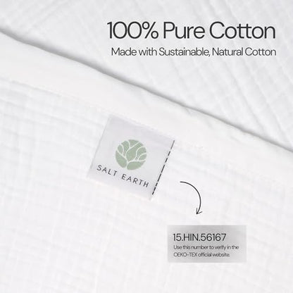 Salt Earth 100% Cotton Muslin Throw Blanket Gauze Blanket 55"X75" Twin, 4 Layered for Couch, Bed, Living Room,Lightweight & All Season Blankets & Throws, Easy to wash, Nature & Skin Friendly(White) - color: White, size: 55"X75" Twin