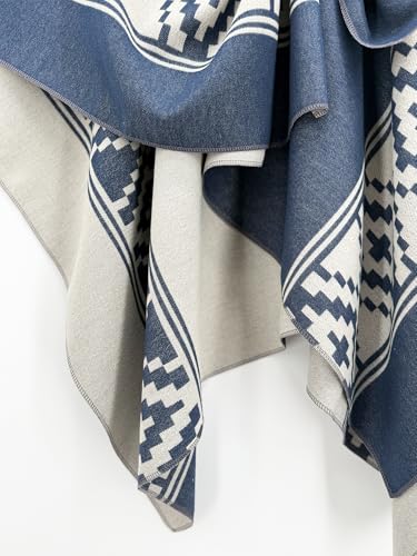 Women's Elegant Shawl Wraps, Soft Open Front Poncho Cape, Reversible Casual Cardigan Shawls for Gift Travel - color: Bronze Blue-white