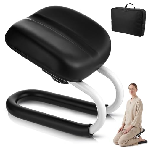 Meditation Bench with Carrying Bag, 3 Level Adjustable Metal Meditation Stool, Non-Slip Prayer Kneeling Stool with Cushion, Ergonomic Prayer Chair for Meditations Yoga(Black)