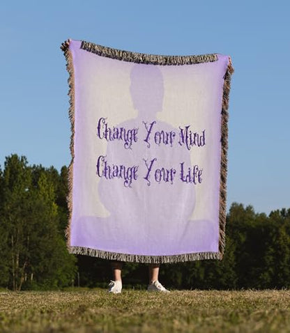 3dRose Meditation- Change Your Mind, Change Your Life- Inspirational Woven Blanket