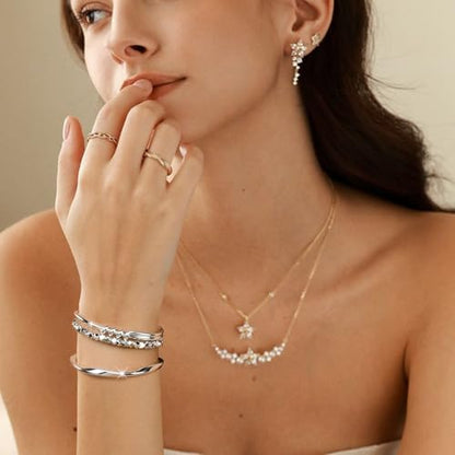 3 Pcs Silver Bracelets for Women, Simple Minimalist Stainless Steel Bangle Set,Women's gift jewelry
