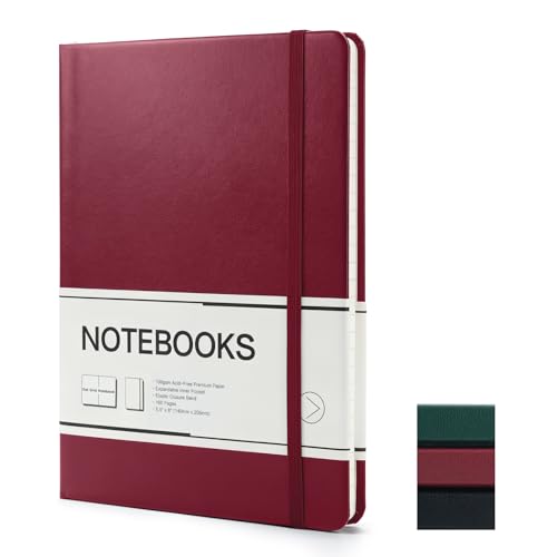 M&G Dotted Journal Notebook, 160 Pages A5 Hardcover Leather Journal for Men Women, 100GSM Thick College Ruled Paper for School and Work Note Taking 5.6" x 8", Burgundy - color: Burgundy, style: Dotted