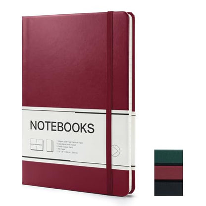 M&G Dotted Journal Notebook, 160 Pages A5 Hardcover Leather Journal for Men Women, 100GSM Thick College Ruled Paper for School and Work Note Taking 5.6" x 8", Burgundy - color: Burgundy, style: Dotted