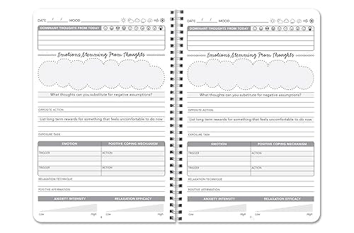 BookFactory Anxiety Journal Self Care Routine Tracking Track Stress & Anxious Triggers - 100 Pages, Wire-O, 6'' x 9'' (Made in USA) - style: Anxiety Wire-O