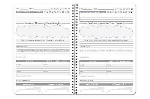 BookFactory Anxiety Journal Self Care Routine Tracking Track Stress & Anxious Triggers - 100 Pages, Wire-O, 6'' x 9'' (Made in USA) - style: Anxiety Wire-O