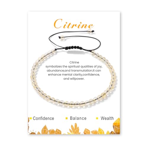 Crystal Bracelet for Women 4mm Adjustable Braided Natural Stone Bracelets Handmade Beaded Bracelets Gemstone Bracelet Healing Crystal Bracelet Crystal Jewelry for Women - style: citrine