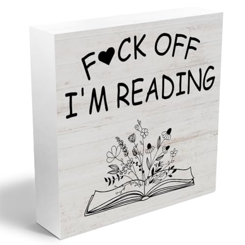 Book Lover Desk Decor Wood Box Sign, Minimalist Boho Floral Woods Table Decorative Signs for Home Reading Room Library Shelf Table Decor, Bookworm Bookish Gifts for Women Nerd Reader Librarian - color: Reading