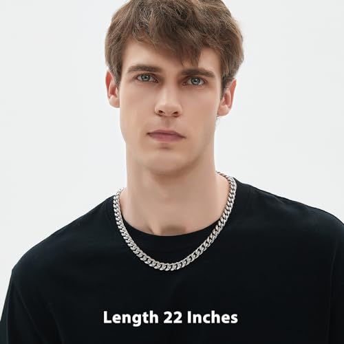 Cuban Link Chain for Men 9MM Silver Chain Necklace 316l Stainless Steel 925 Sterling Silver Filled - style: Length 22 Inch