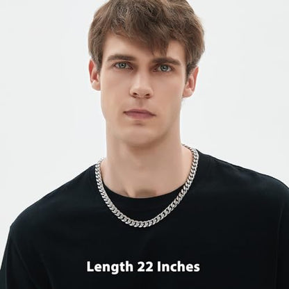 Cuban Link Chain for Men 9MM Silver Chain Necklace 316l Stainless Steel 925 Sterling Silver Filled - style: Length 22 Inch