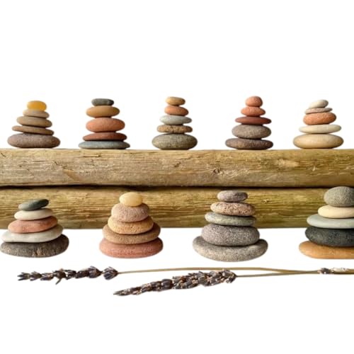 Zen Stacking Stones for Desk, Small Shelf Decor Accents Boho, Zen Garden Stacking Rocks, Meditation Space Decor, Home Decor Living Room Aesthetic, Rock Cairn Decor (Random Color, Small)