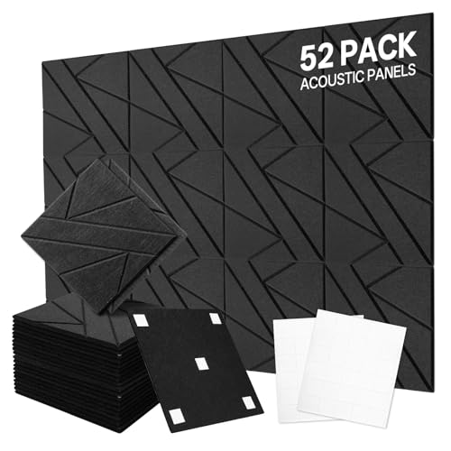52 Pack Sound Proof Foam Panels for Walls - Upgraded Irregular Lines Acoustic Panels Sound Absorbing, 12" X 12" X 0.35" High Density Soundproof Wall Panels Tiles for Studios, Offices