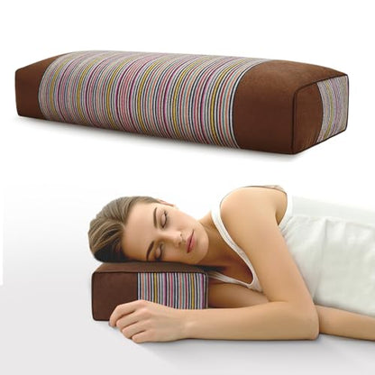 Adjustable Buckwheat Hull Pillow for Neck Pain Relief (21x8x4in) Natural Cooling Cervical Support Bed Pillow for Side & Back Sleepers with Night Sweats (Brown) - color: Brown