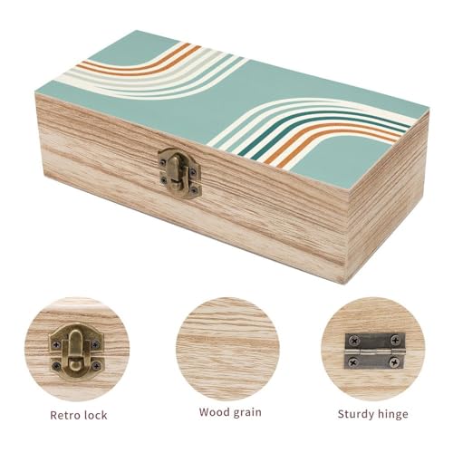 Simple And Minimalistic Lines Wooden Storage Box with Hinged Lid And Front Clasp Large Keepsake Box Aesthetic Jewelry Box Wooden Container Desk Organizer