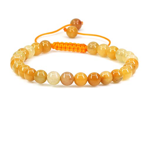 Keleny Natural Gemtone 6mm Round Beads Crystal Adjustable Braided Macrame Tassels Bracelets Unisex - color: Multicolor Yellow Quartzite
