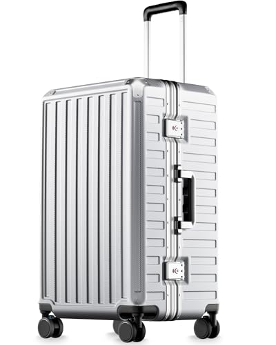 Checked Luggage with Spinner Wheels, 8010S Aluminum Frame Zipperless Polycarbonate Hard Shell Suitcase (ZX-Core, Silver, 24 Inch) - color: Silver Grey, size: Trunk-medium 24-inch
