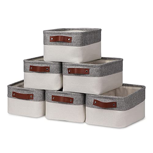 HNZIGE Small Storage Baskets for Organizing(6 Pack) Fabric Storage Baskets for Shelves, Baby Gift Baskets for Empty Closets, Laundry, Nursery, (Gray&White, 11.8" x 7.8" x 5.1") - color: grey&white, size: 11.8*7.8*5.1 in-6 Pack