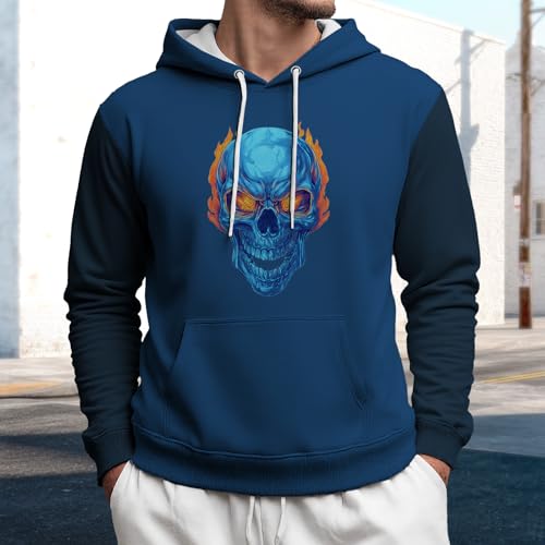 MARSVOVO Hoodies for Men Classic Long Sleeve Pullover Funny Sweatshirts Basic Casual Fashion Fall Hoodies with Pocket - color: Angry Skull, size: X-Large