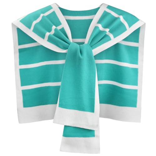 Sweater Shawl Wraps for Women Fashion Knitted Shoulder Shawls Ponchos Travel Casual Sweaters Scarf Cape Wraps - color: 12 Lakegreen/White Stripe