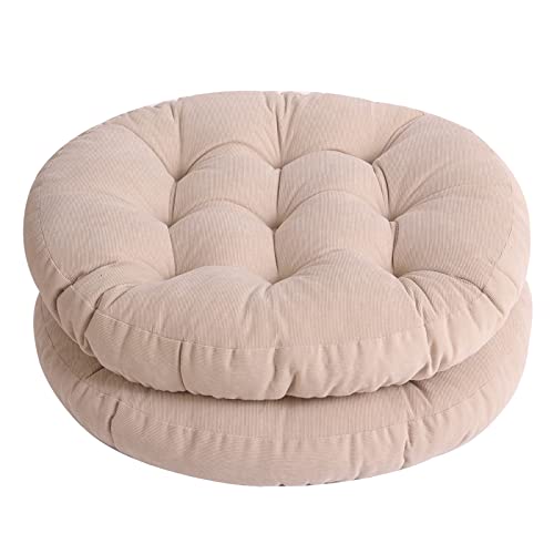 Tiita Outdoor Cushions Square Floor Pillow Thicken Tufted Seat Pad Large Floor Cushion for Yoga Meditation Living Room - color: Round|beige, size: 2 Count (Pack of 1)