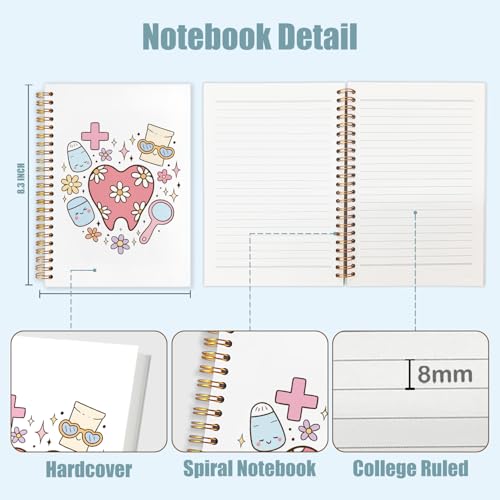 WUCHJ Dental Gifts Notebook, Dental Hygienist Assistant Journal, Retro Pink Floral Tooth Spiral Notebook Journal for Note Taking, Dentist Office Supplies, 5.5x8.3 Inch - color: Dentist love