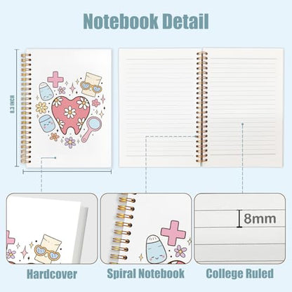 WUCHJ Dental Gifts Notebook, Dental Hygienist Assistant Journal, Retro Pink Floral Tooth Spiral Notebook Journal for Note Taking, Dentist Office Supplies, 5.5x8.3 Inch - color: Dentist love