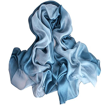 Cotton Silk Scarf Elegant Soft Wraps Color Shade Scarves for Women - color: Gradient - Light Blue