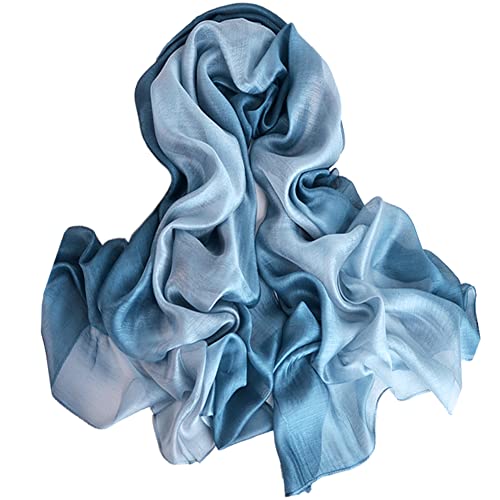 Cotton Silk Scarf Elegant Soft Wraps Color Shade Scarves for Women - color: Gradient - Light Blue