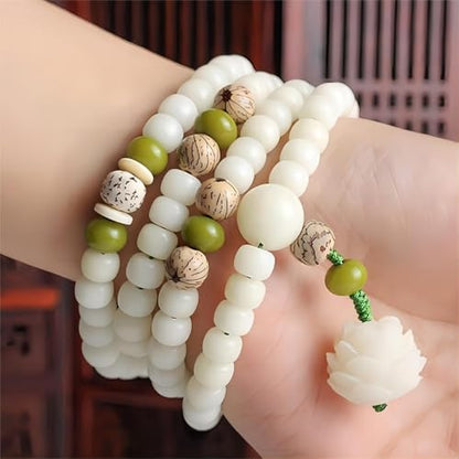 Mala Bead Strand Bracelet, 108 Buddhist Prayer Beads Yoga Meditation Green Malachite Beads Necklace Women man - style: 8mm White Jade Bodhi