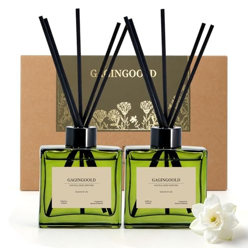 Reed Diffuser Set, 4 fl oz Jasmine Lily 2 Pack Scent Diffuser with 20 Sticks, 180 Days Long Lasting Elegant Home Fragrance for Bathroom Bedroom Office Decor Air Fresh - color: Jasmine Lily, 2 Pack