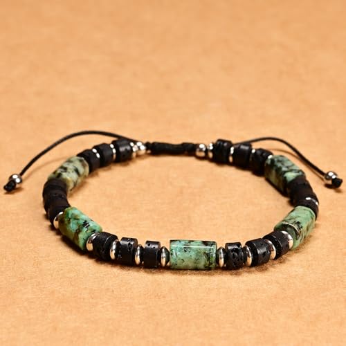 Natural Stone Adjustable Wristband for Courage, Protection & Wealth, 7 Inch Adjustable Gemstone Gift - color: African Turquoise